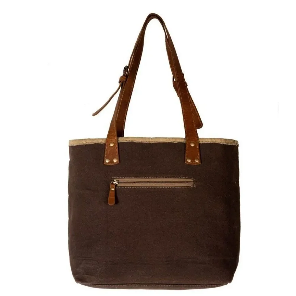 Myra Bag Handmade Francais Tote Bag Upcycled Canvas & Cowhide Leather